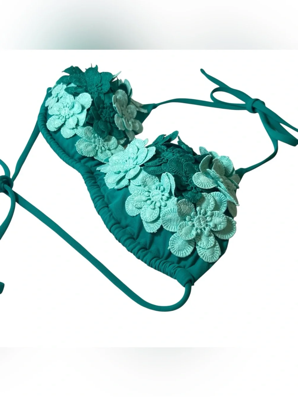 Pepita Forte dei Marmi Teal Flower Appliqué Micro Bikini Set XS Vaca Influencer